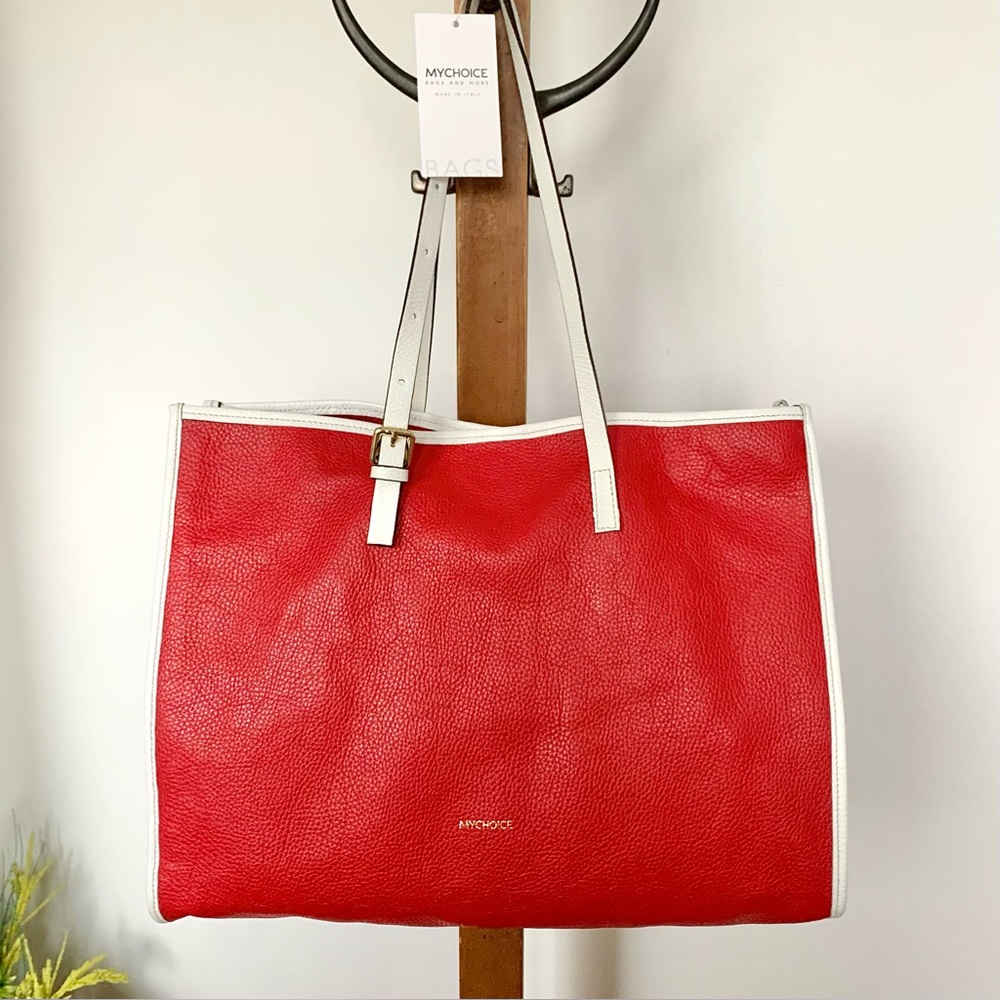 NWT MyChoice Italian Red Leather Shoulder Bag Tote